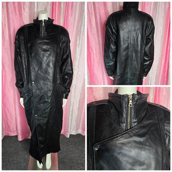 Midway Other - Midway Vintage Leather Collection Black Long Trench Coat Size Large Men's
